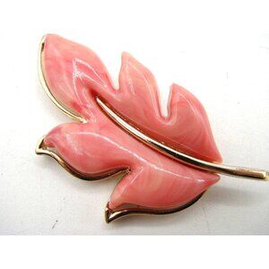 Sarah Coventry Brooch Autumn Splendor Pink Enamel Gold Leaf Lapel Hat Pin 3" Vtg